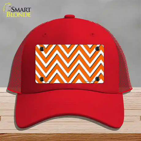 Orange White Large Chevron Novelty License Plate Hat Mesh / Red