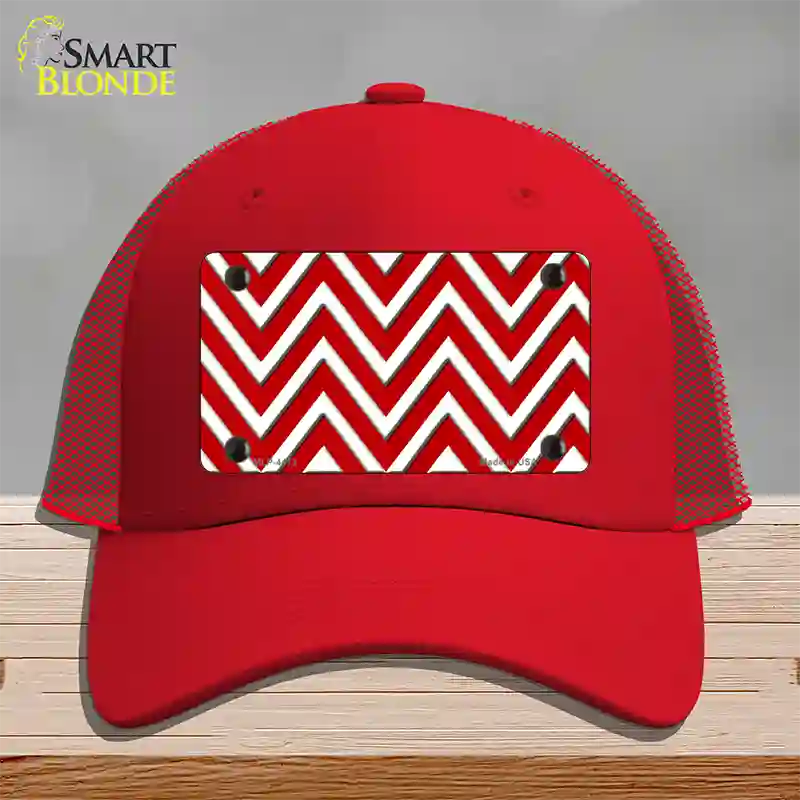 Red White Large Chevron Novelty License Plate Hat Mesh / Red