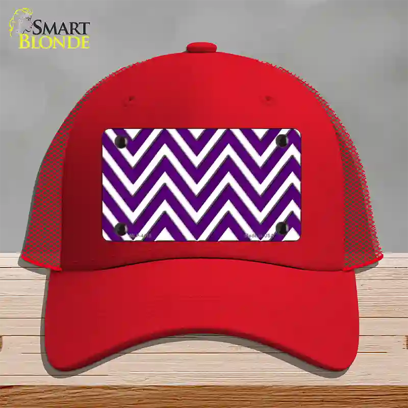 Purple White Large Chevron Novelty License Plate Hat Mesh / Red