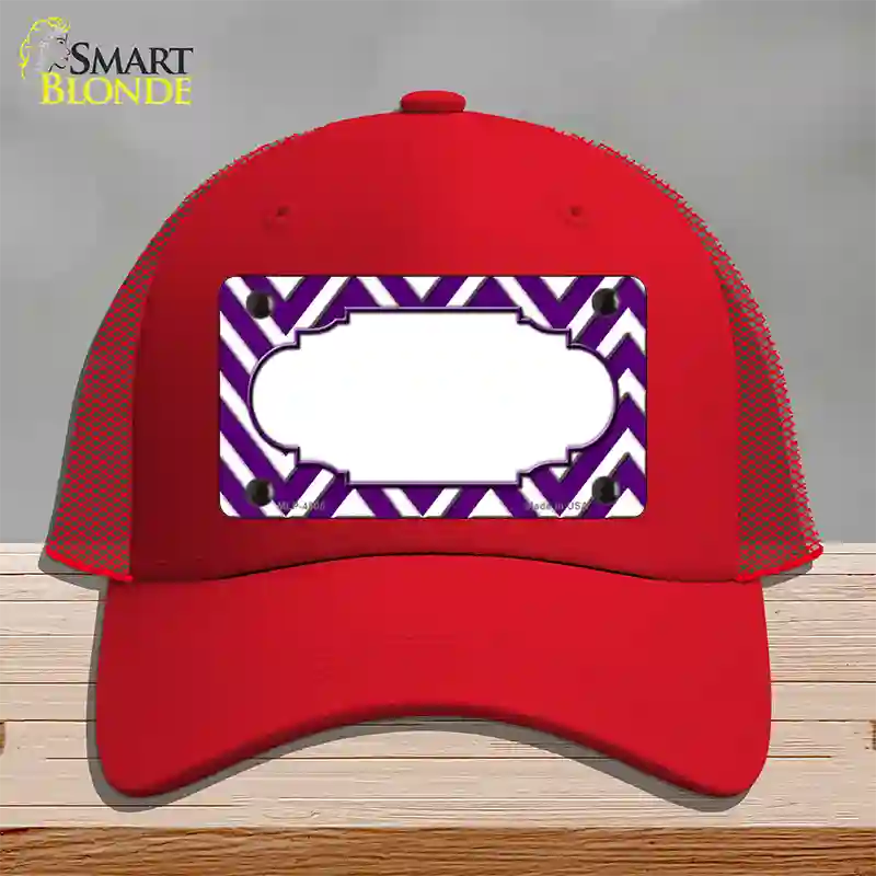 Purple White Large Chevron Center Scallop Novelty License Plate Hat Mesh / Red