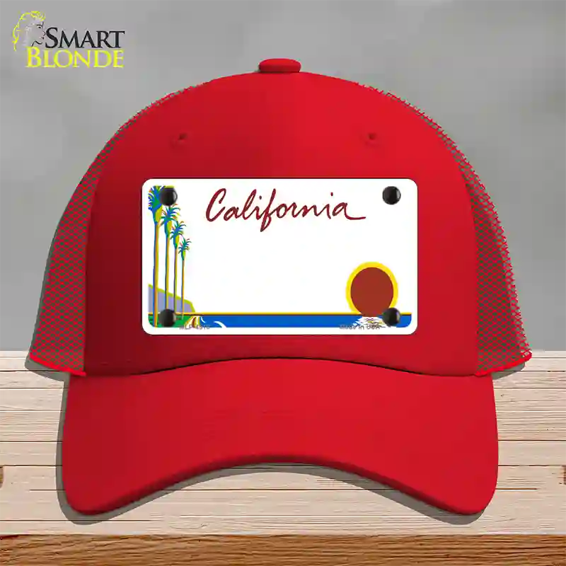 California Palm Trees State Blank Novelty License Plate Hat Mesh / Red