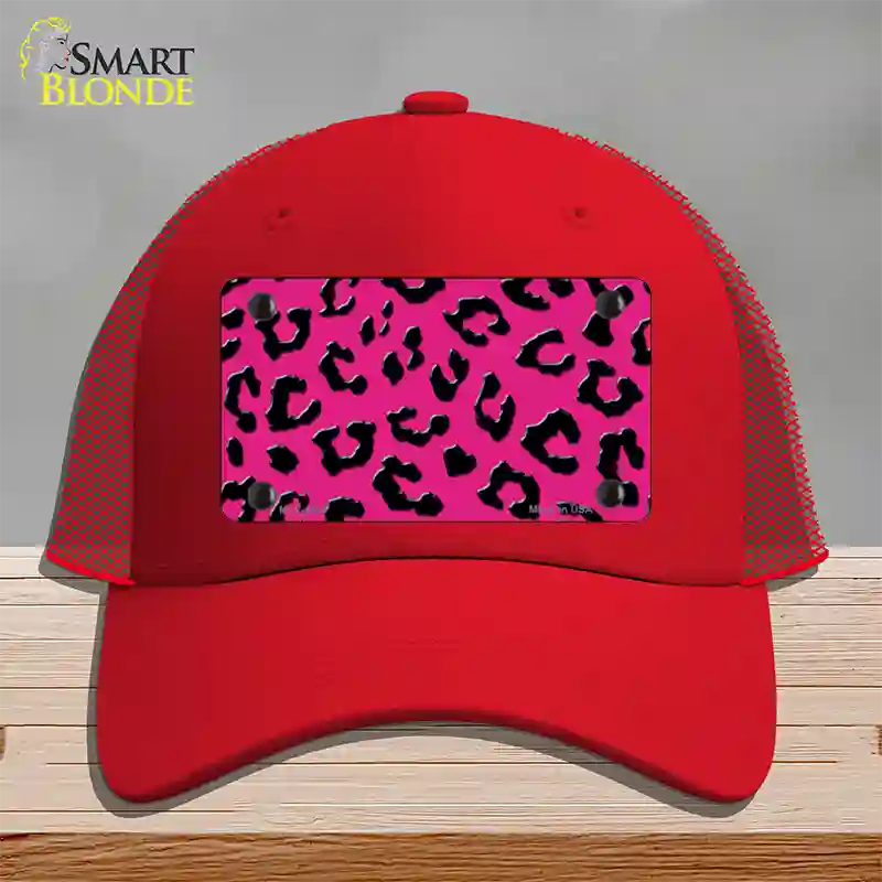 Pink Black Cheetah Novelty License Plate Hat Mesh / Red