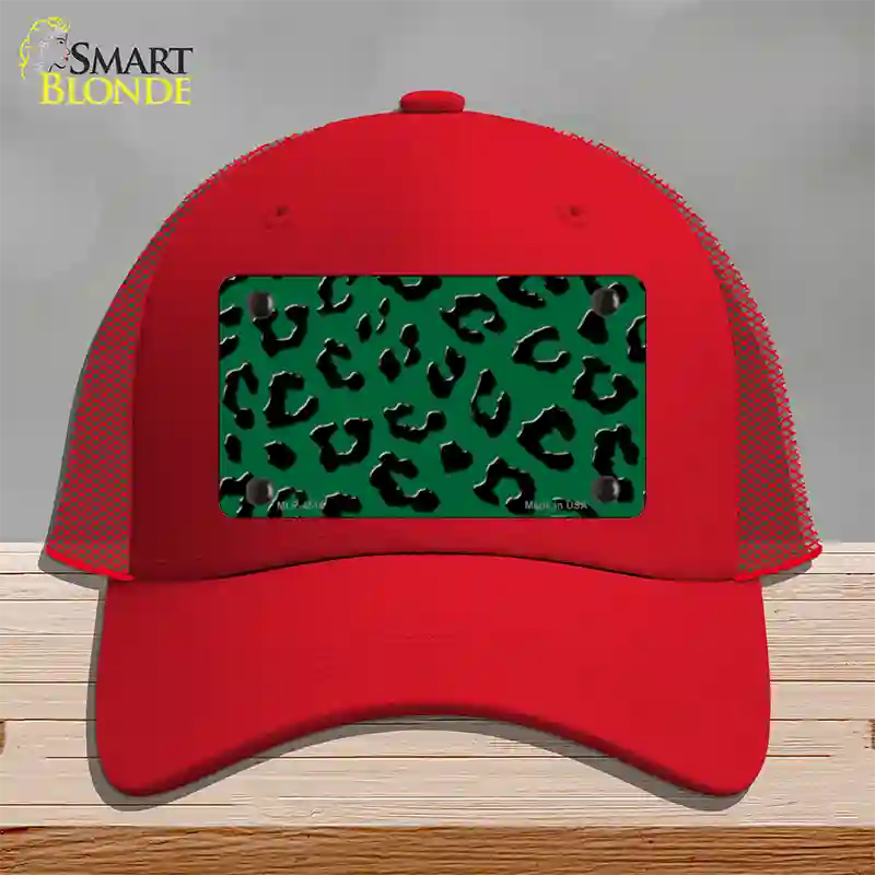 Green Black Cheetah Novelty License Plate Hat Mesh / Red