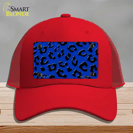 Blue Black Cheetah Novelty License Plate Hat Mesh / Red