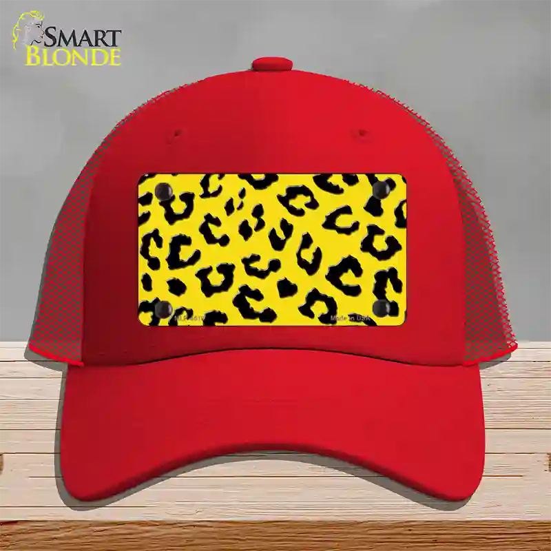 Yellow Black Cheetah Novelty License Plate Hat Mesh / Red