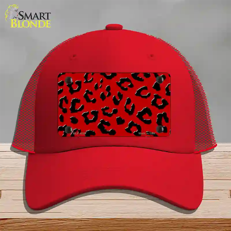 Red Black Cheetah Novelty License Plate Hat Mesh / Red