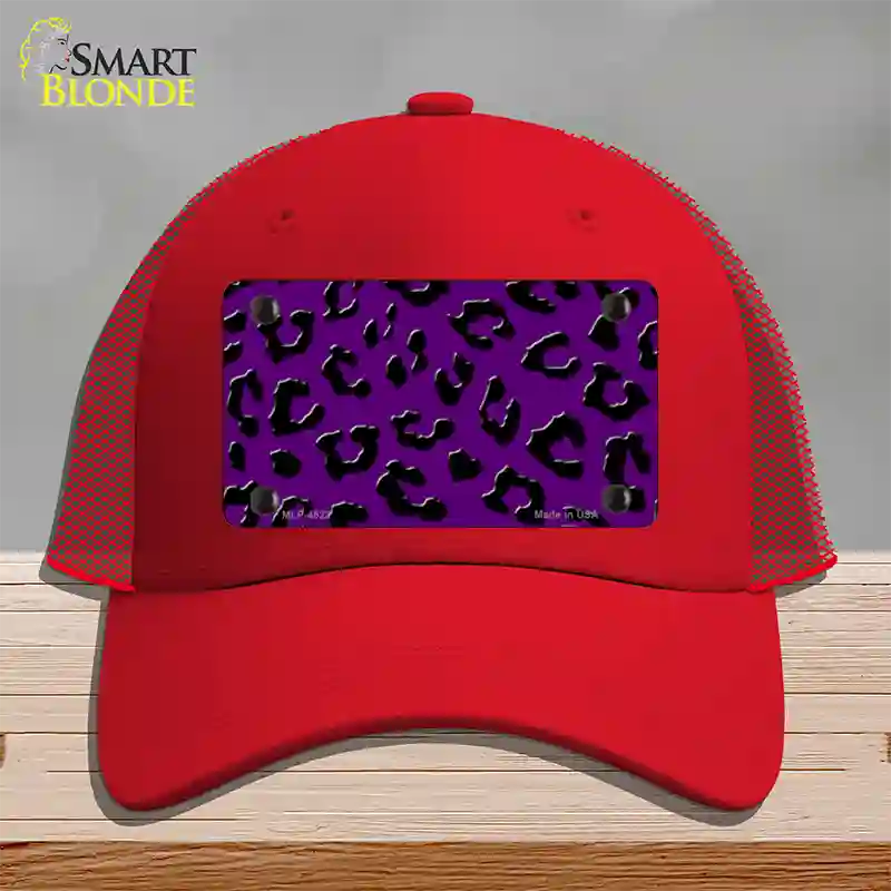 Purple Black Cheetah Novelty License Plate Hat Mesh / Red