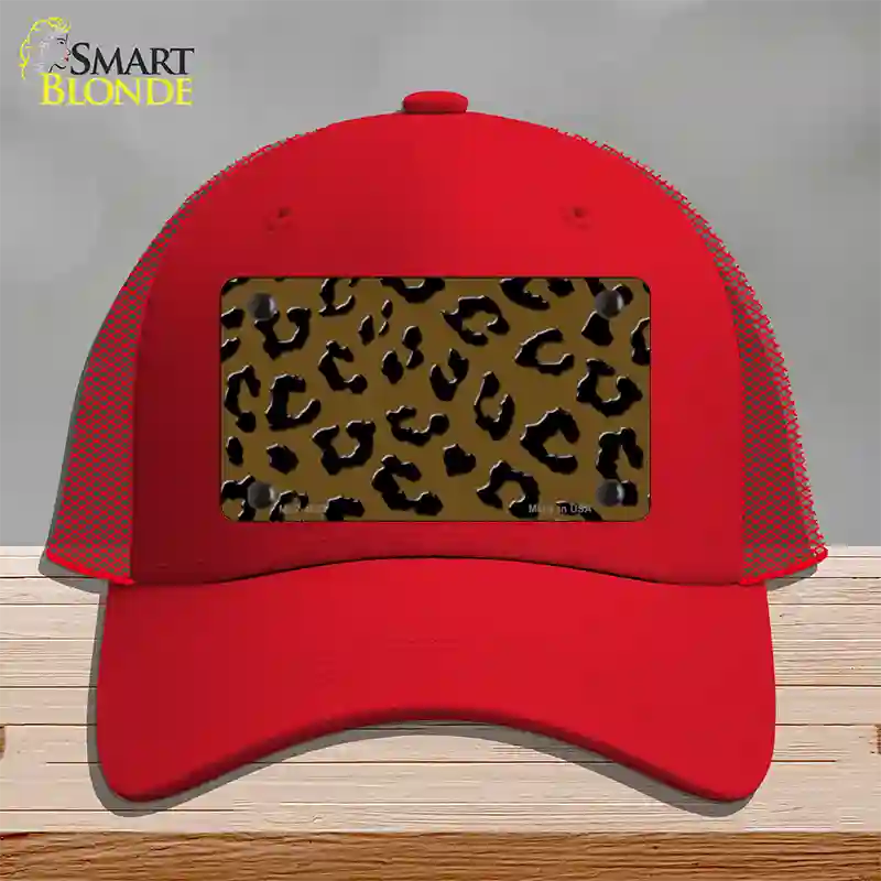 Brown Black Cheetah Novelty License Plate Hat Mesh / Red