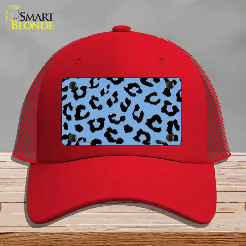 Light Blue Black Cheetah Novelty License Plate Hat Mesh / Red