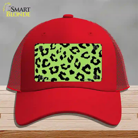 Lime Green Black Cheetah Novelty License Plate Hat Mesh / Red