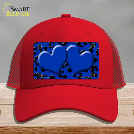 Blue Black Cheetah Blue Center Hearts Novelty License Plate Hat Mesh / Red