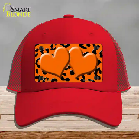 Orange Black Cheetah Orange Center Hearts Novelty License Plate Hat Mesh / Red