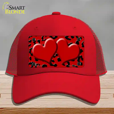 Red Black Cheetah Red Center Hearts Novelty License Plate Hat Mesh / Red