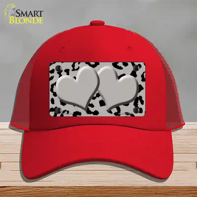 Grey Black Cheetah Gray Center Hearts Novelty License Plate Hat Mesh / Red