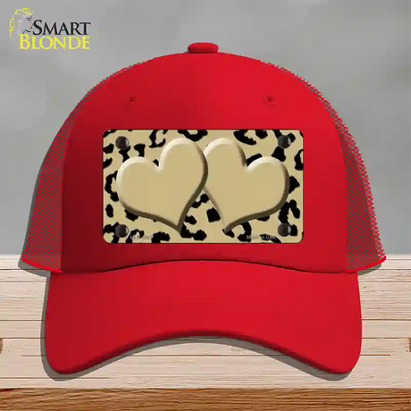 Gold Black Cheetah Gold Center Hearts Novelty License Plate Hat Mesh / Red