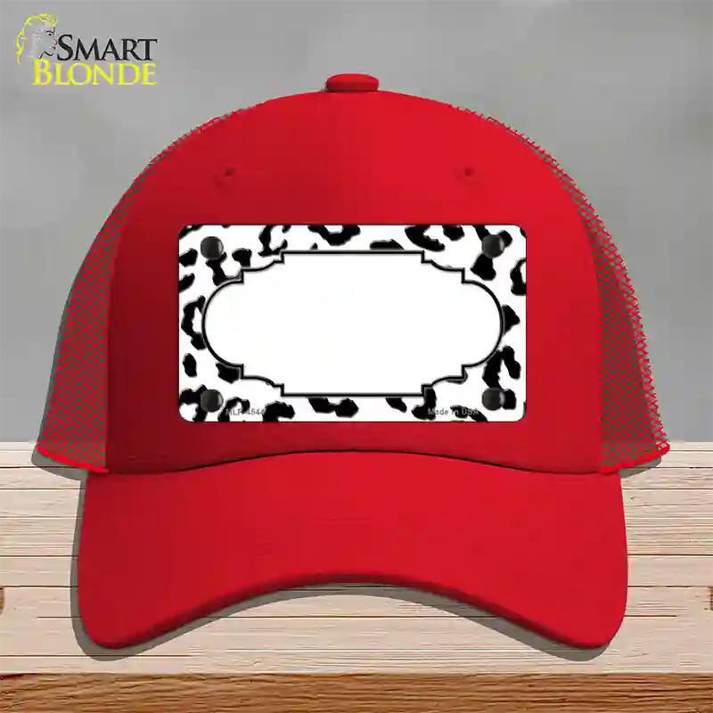 White Black Cheetah Scallop Novelty License Plate Hat Mesh / Red