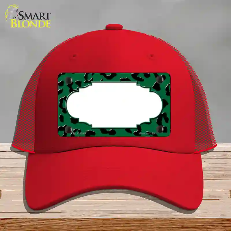 Green Black Cheetah Scallop Novelty License Plate Hat Mesh / Red