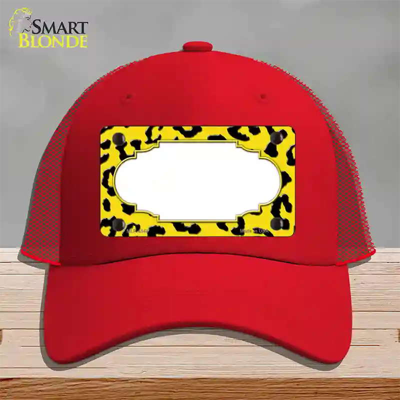 Yellow Black Cheetah Scallop Novelty License Plate Hat Mesh / Red