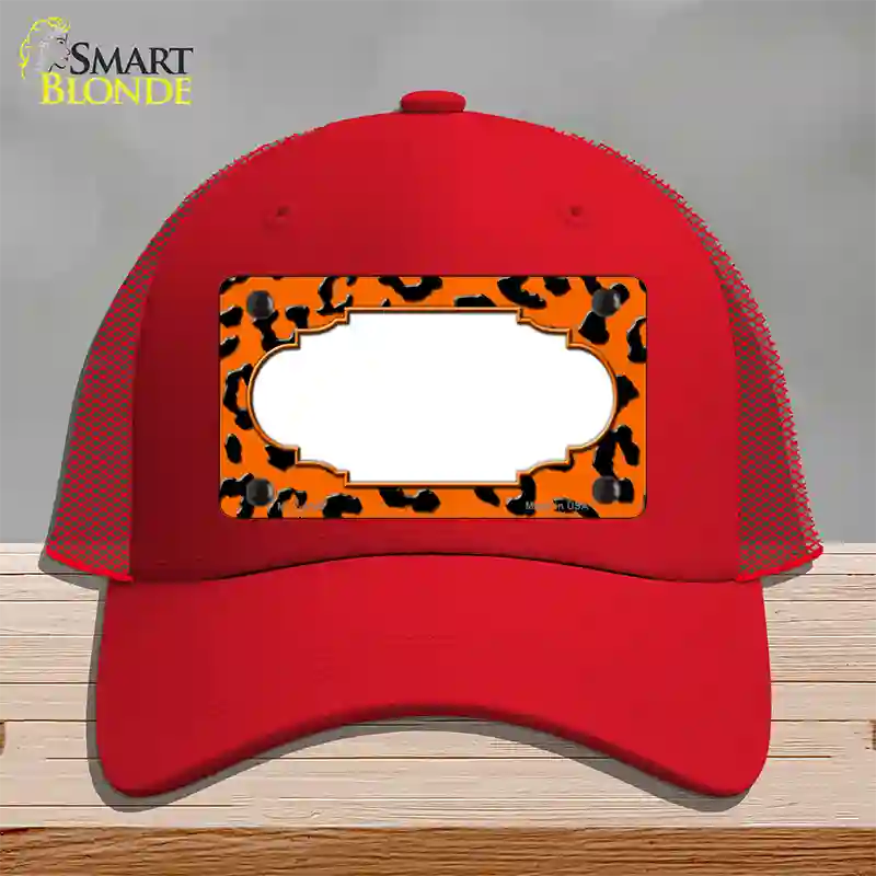 Orange Black Cheetah Scallop Novelty License Plate Hat Mesh / Red