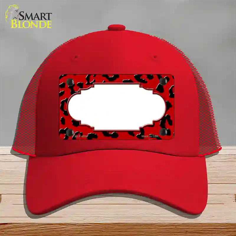 Red Black Cheetah Scallop Novelty License Plate Hat Mesh / Red