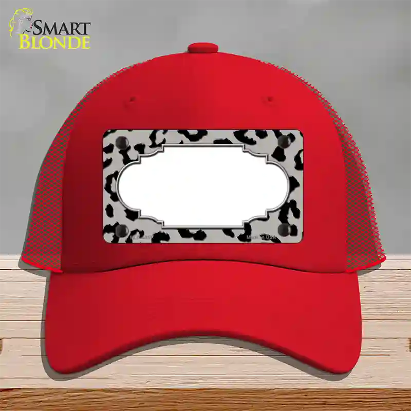 Grey Black Cheetah Scallop Novelty License Plate Hat Mesh / Red