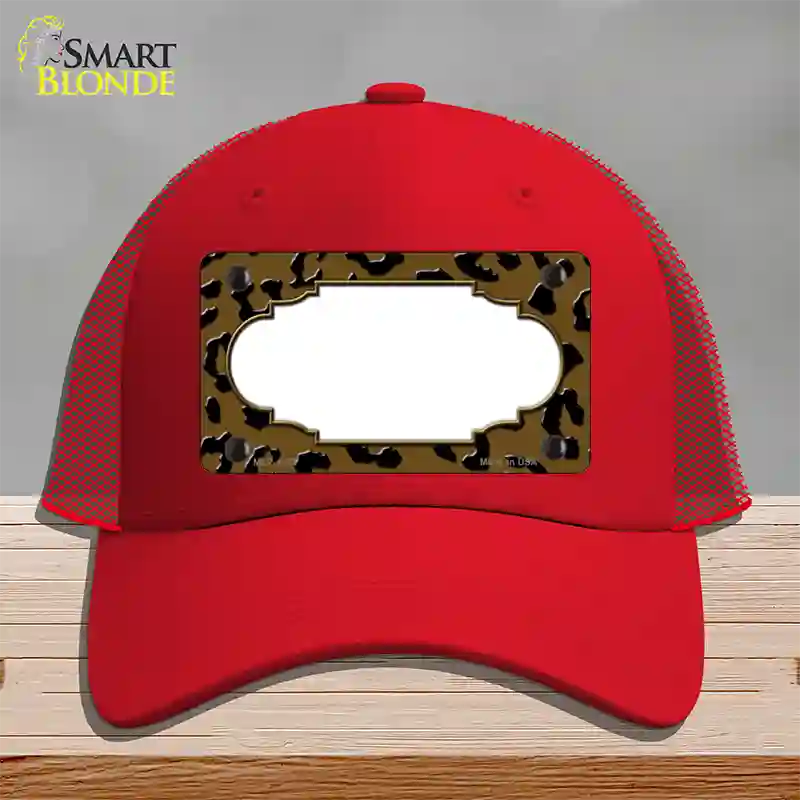 Brown Black Cheetah Scallop Novelty License Plate Hat Mesh / Red