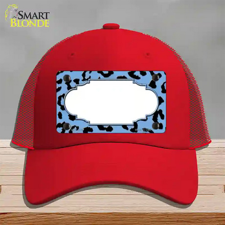 Light Blue Black Cheetah Scallop Novelty License Plate Hat Mesh / Red