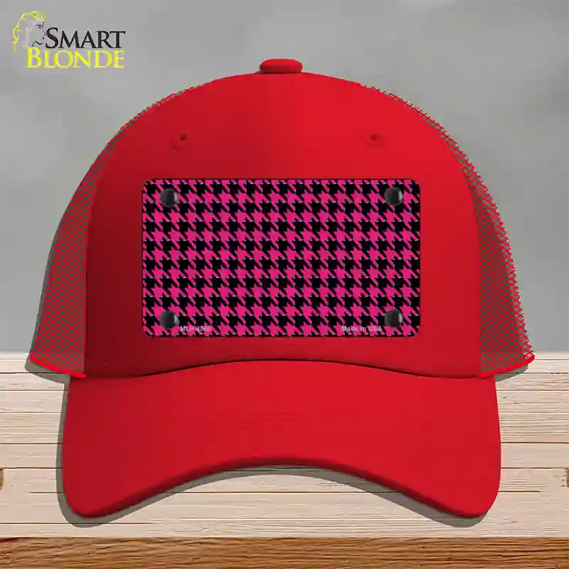 Pink Black Houndstooth Novelty License Plate Hat Mesh / Red