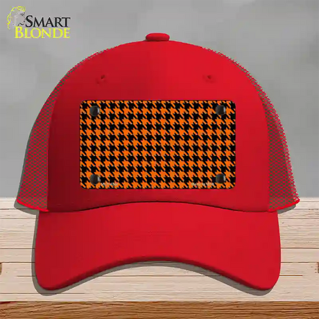 Orange Black Houndstooth Novelty License Plate Hat Mesh / Red