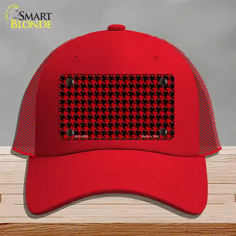 Red Black Houndstooth Novelty License Plate Hat Mesh / Red