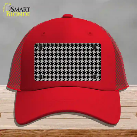 Grey Black Houndstooth Novelty License Plate Hat Mesh / Red