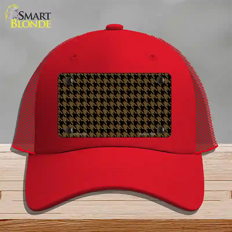 Brown Black Houndstooth Novelty License Plate Hat Mesh / Red