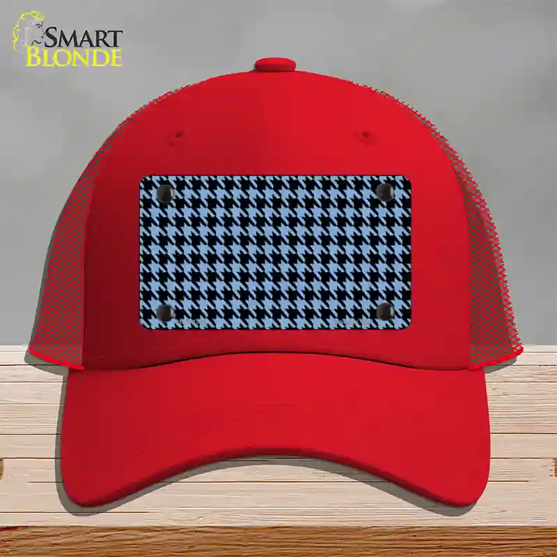 Light Blue Black Houndstooth Novelty License Plate Hat Mesh / Red