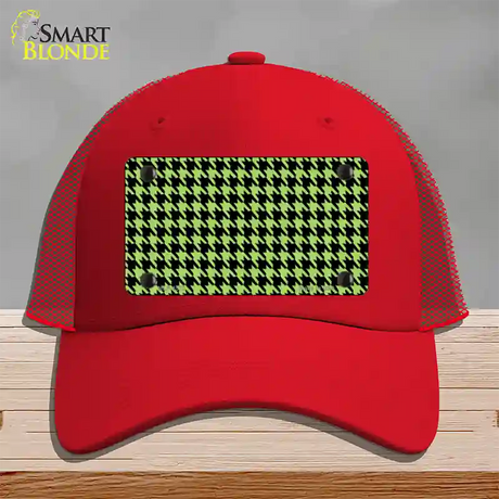 Lime Green Black Houndstooth Novelty License Plate Hat Mesh / Red