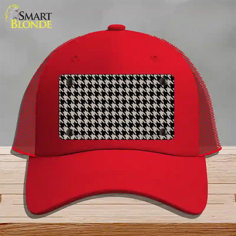 Tan Black Houndstooth Novelty License Plate Hat Mesh / Red