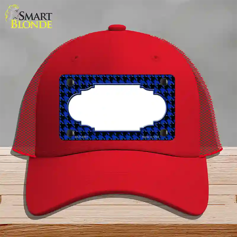 Blue Black Houndstooth Scallop Center Novelty License Plate Hat Mesh / Red