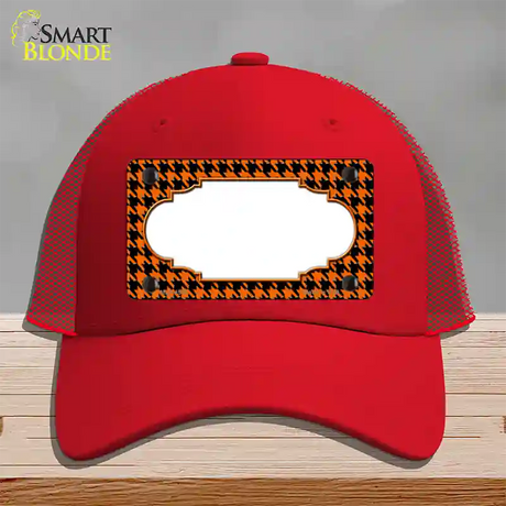 Orange Black Houndstooth Scallop Center Novelty License Plate Hat Mesh / Red