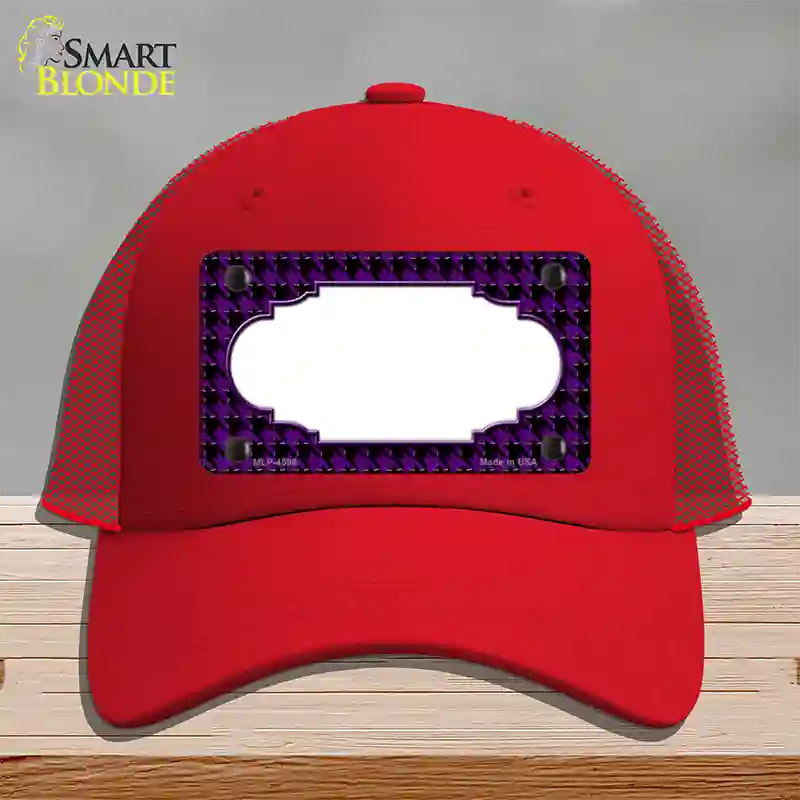 Purple Black Houndstooth Scallop Center Novelty License Plate Hat Mesh / Red