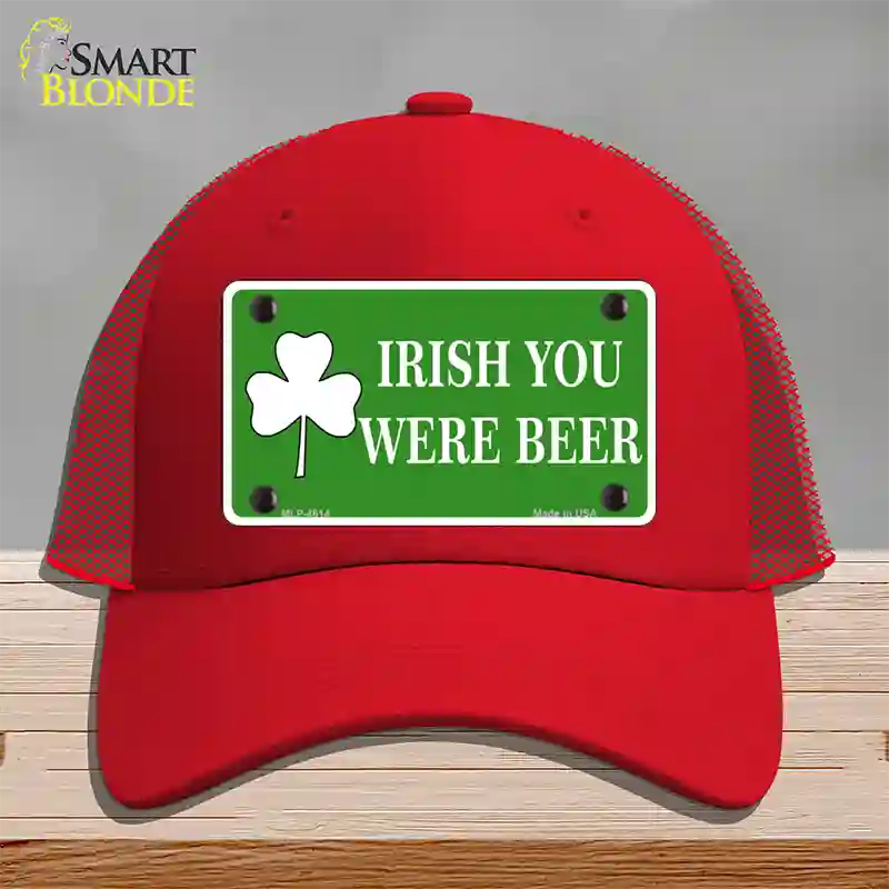 Irish You Were Beer Novelty License Plate Hat Mesh / Red