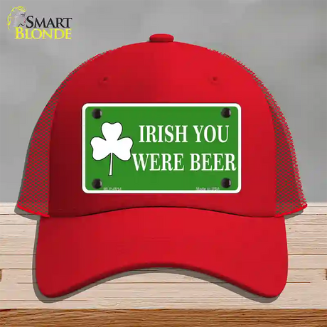 Irish You Were Beer Novelty License Plate Hat Mesh / Red