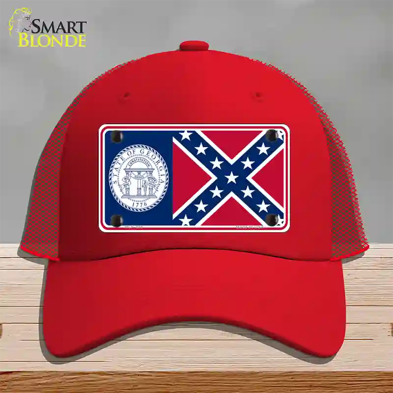 Georgia Confederate State Flag Novelty License Plate Hat Mesh / Red