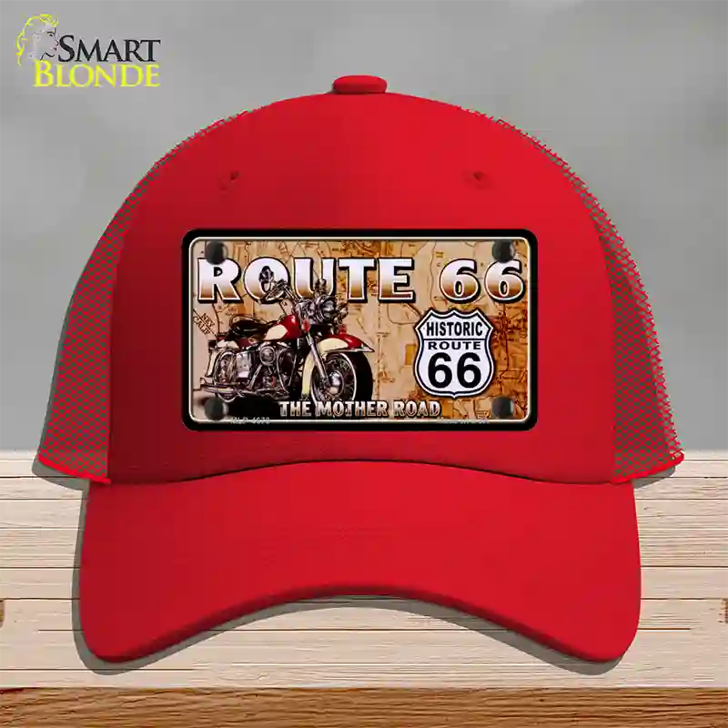 Route 66 Mother Road Motorcycle Novelty License Plate Hat Mesh / Red