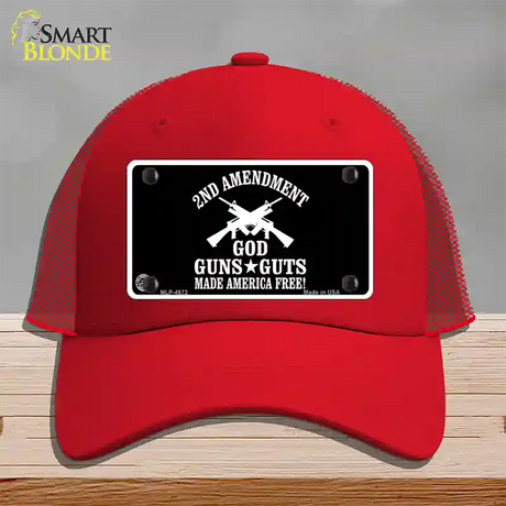 God, Guns, Guts Novelty License Plate Hat Mesh / Red