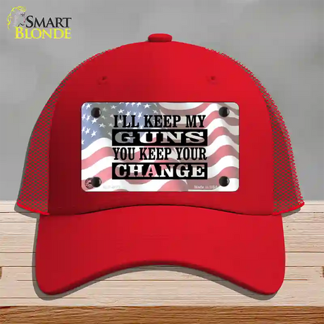 Ill Keep My Guns Novelty License Plate Hat Mesh / Red