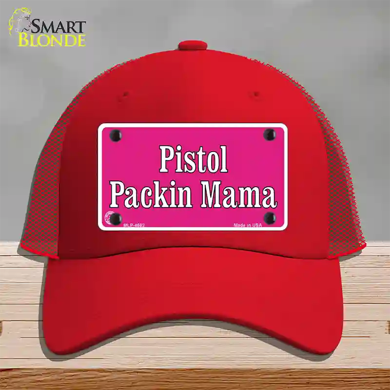 Pistol Packin Mama Novelty License Plate Hat Mesh / Red