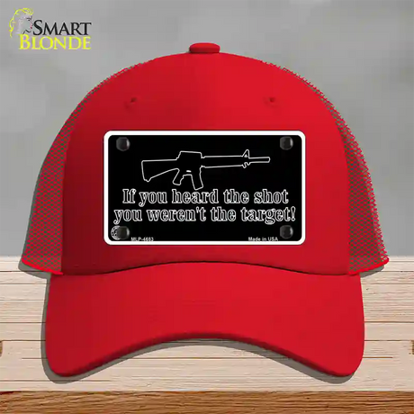 Heard The Shot Novelty License Plate Hat Mesh / Red