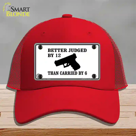 Judged By 12 Carried By 6 Novelty License Plate Hat Mesh / Red