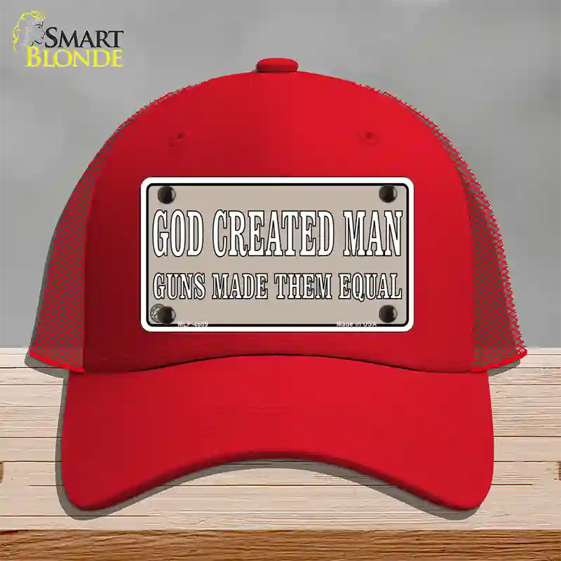 Guns Made Them Equal Novelty License Plate Hat Mesh / Red