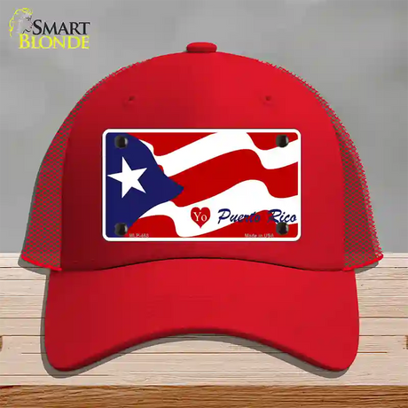 I Love Puerto Rico Novelty License Plate Hat Mesh / Red