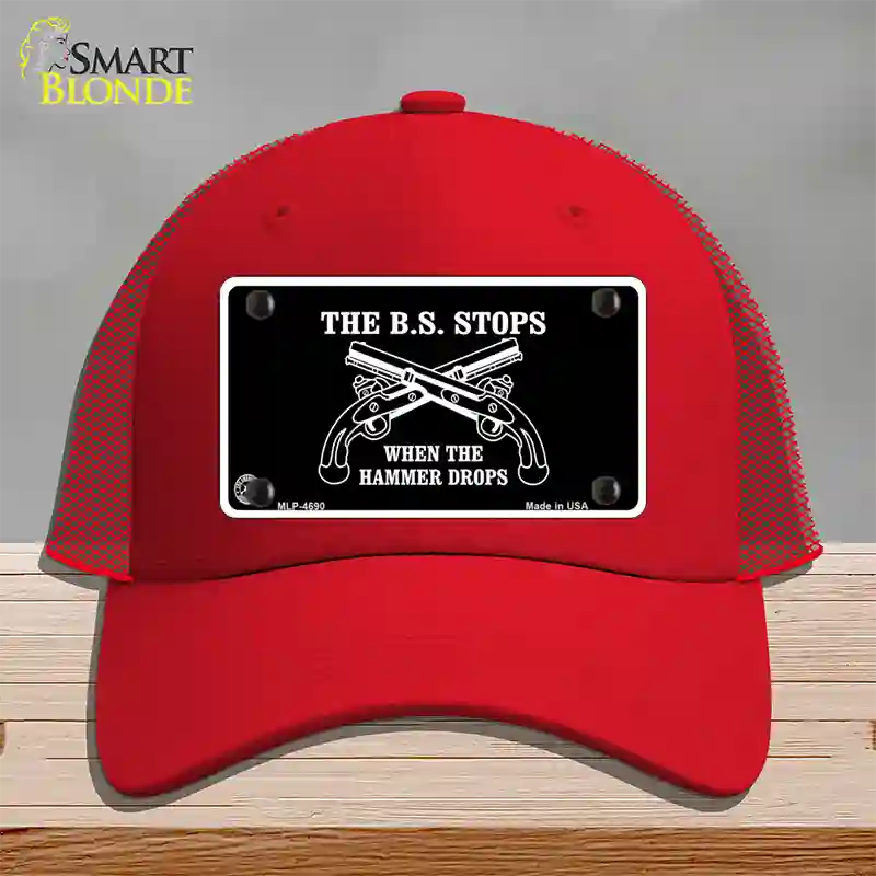 The BS Stops Novelty License Plate Hat Mesh / Red